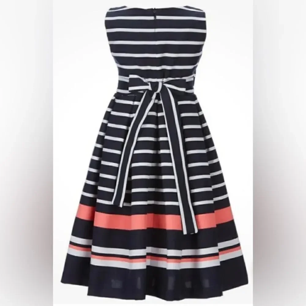 Jessica Ann Striped Coral Ribbon Push-Thru Fit & Flare Dress sz 3T